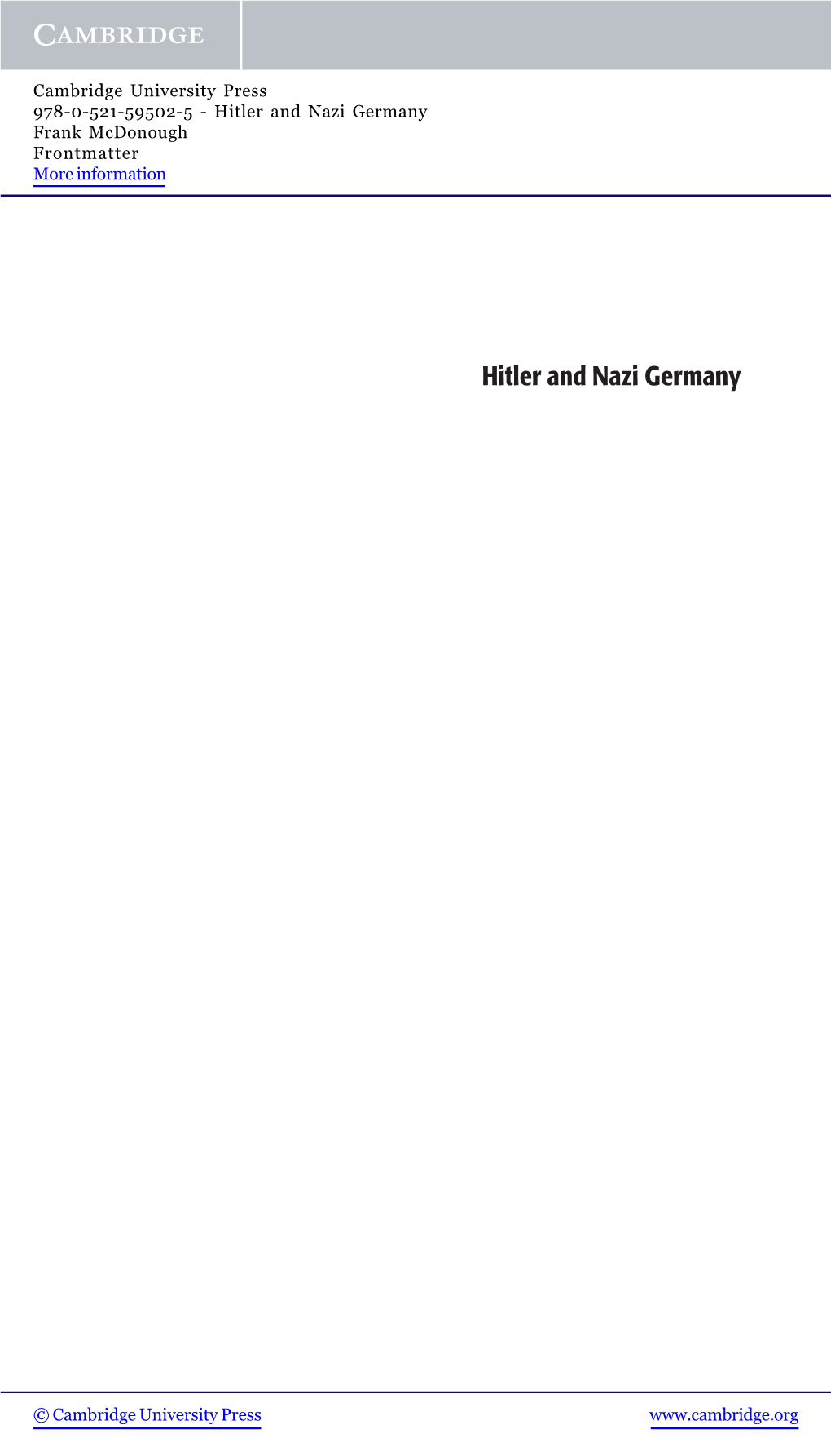 Hitler and Nazi Germany Frank Mcdonough Frontmatter More Information