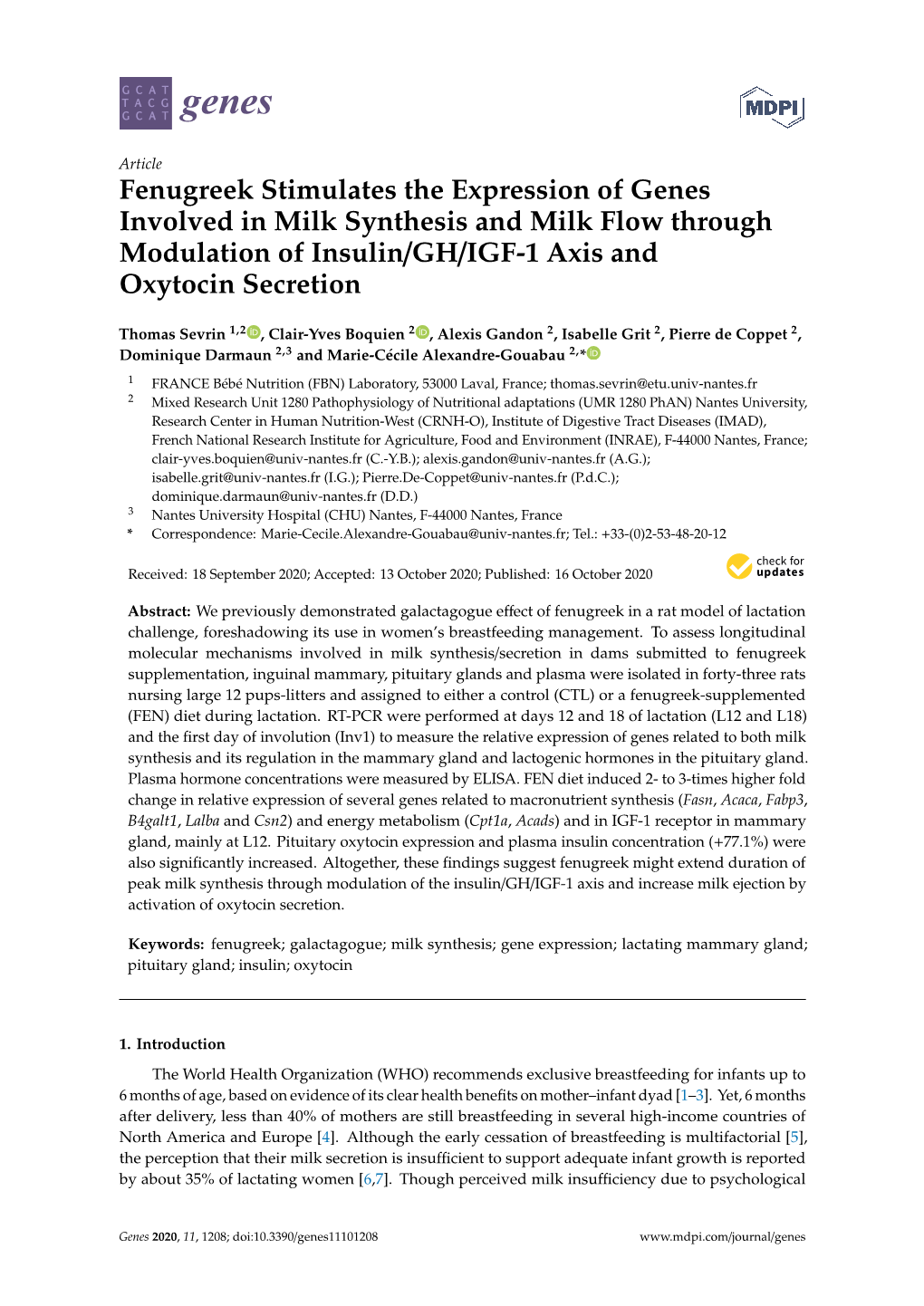 Fenugreek Stimulates the Expression of Genes Involved in Milk Synthesis and Milk Flow Through Modulation of Insulin/GH/IGF-1 Axis and Oxytocin Secretion