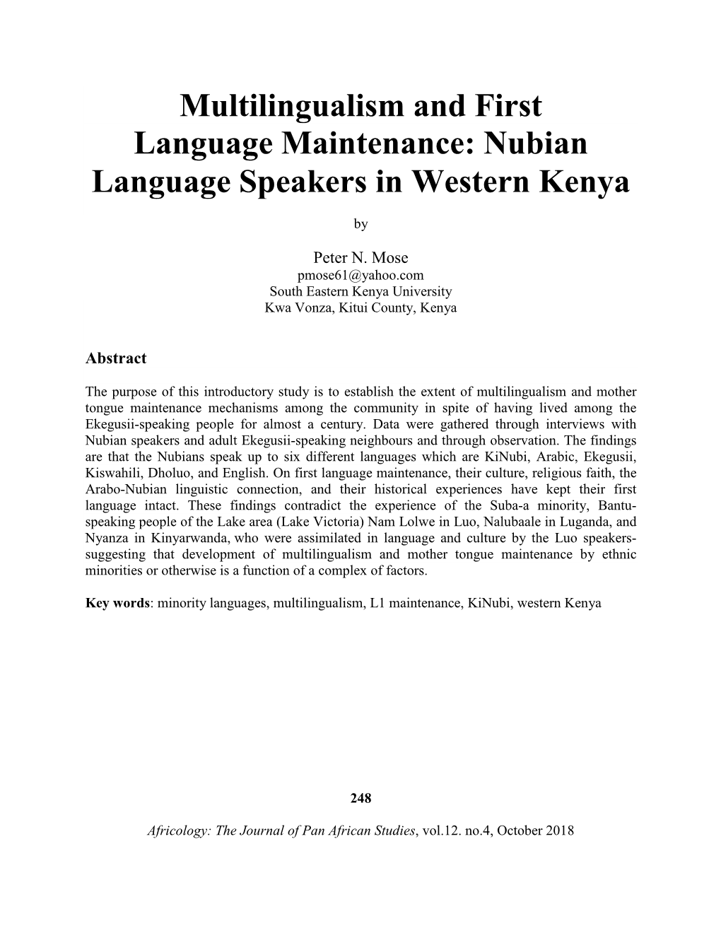 Nubian Language Speakers in Western Kenya