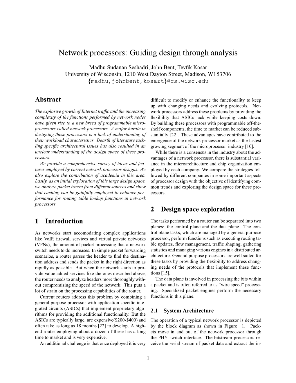 Network Processors: Guiding Design Through Analysis