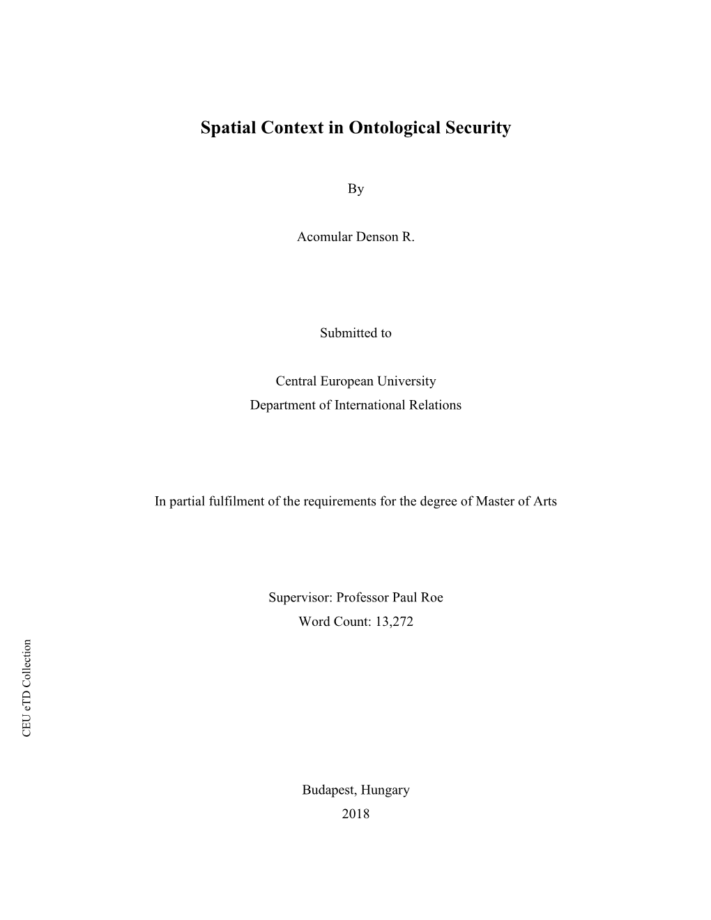 Spatial Context in Ontological Security