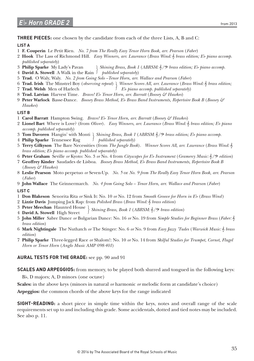 E B Horn GRADE 2 from 2013 THREE PIECES: One Chosen by the Candidate from Each of the Three Lists, A, B and C: LIST a 1 F