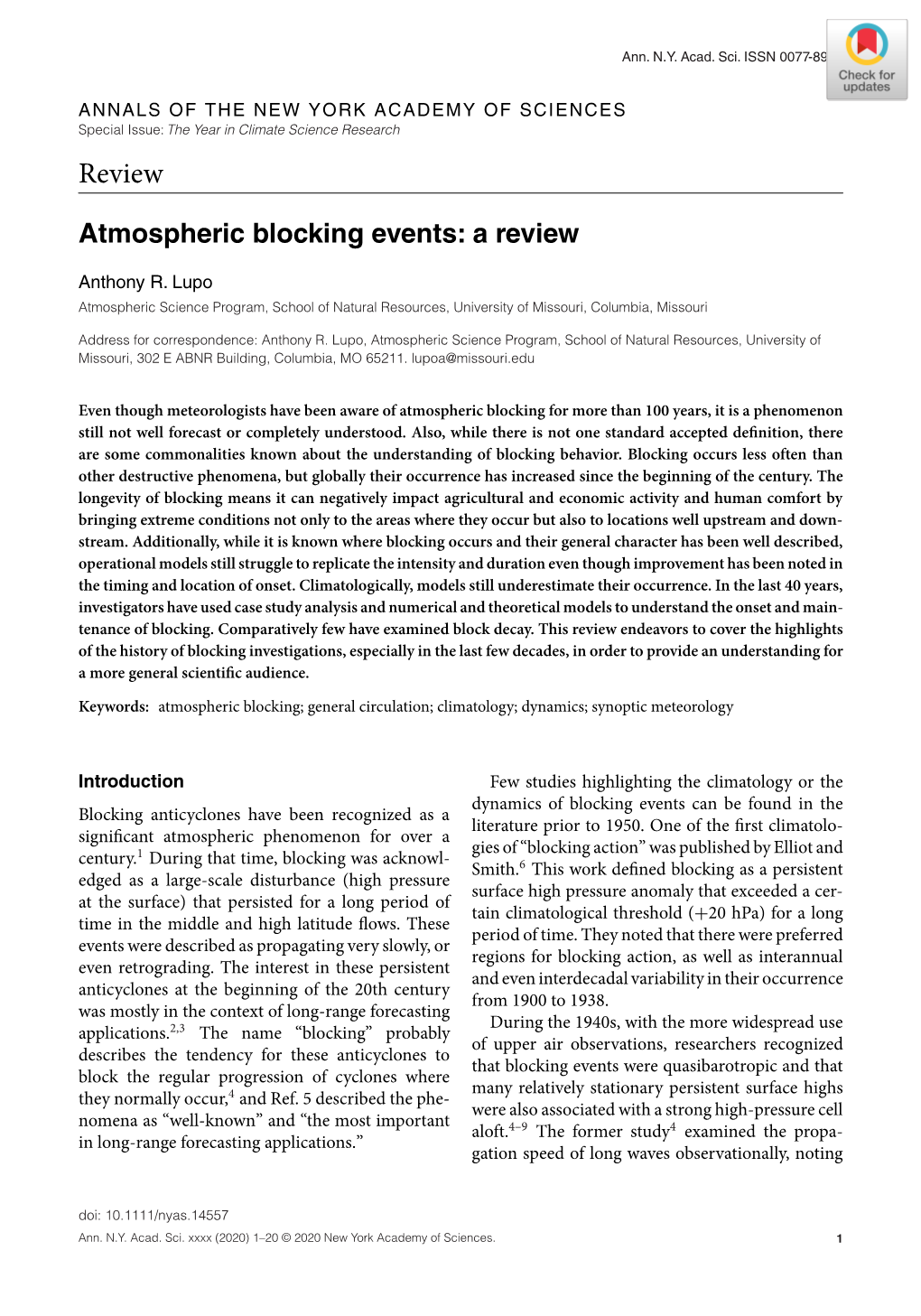 Atmospheric Blocking Events: a Review