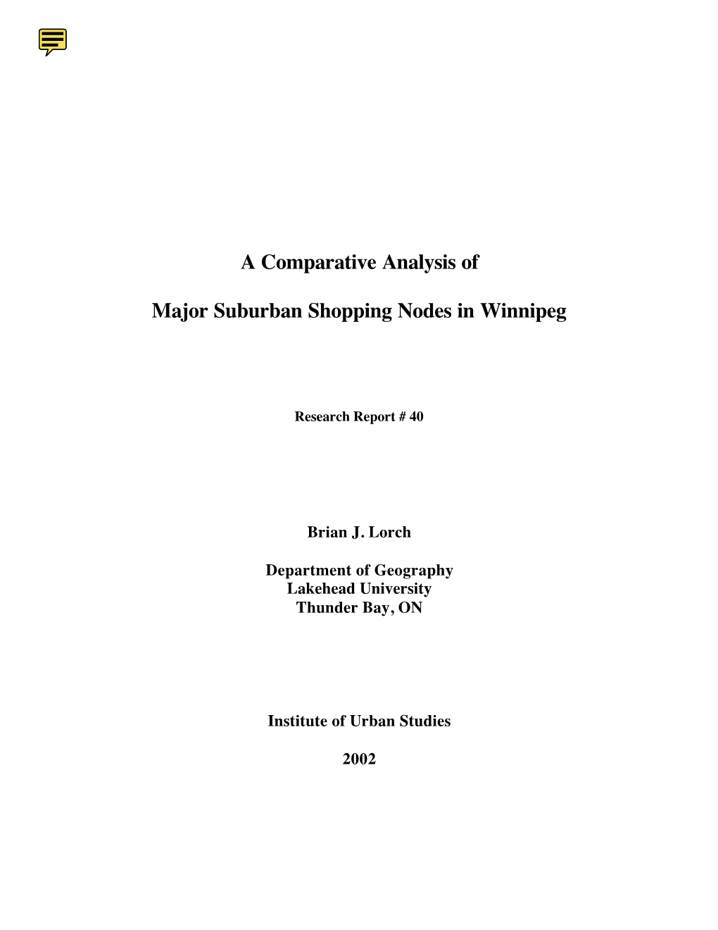 A Comparative Analysis of Major Suburban Shopping Nodes in Winnipeg