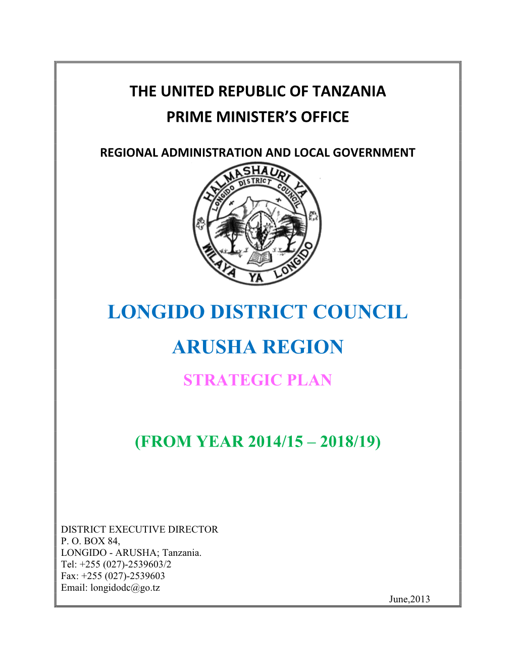 Longido District Council Arusha Region Strategic Plan