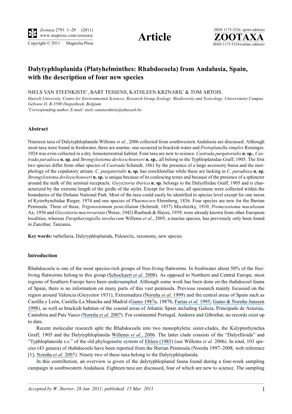 Dalytyphloplanida (Platyhelminthes: Rhabdocoela) from Andalusia, Spain, with the Description of Four New Species