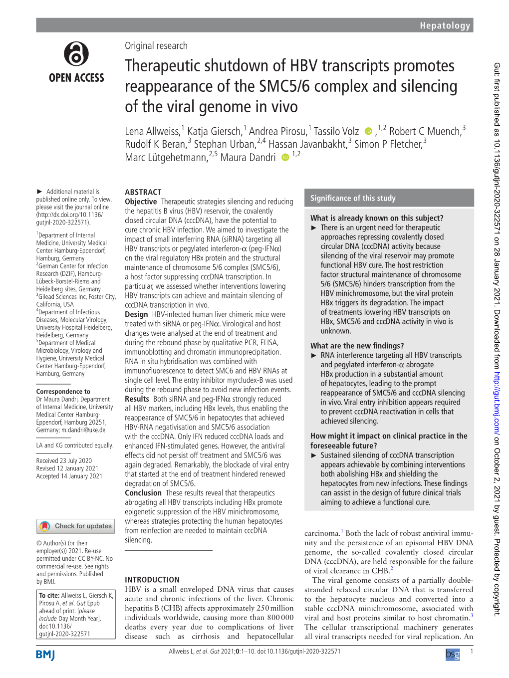 Therapeutic Shutdown of HBV Transcripts Promotes Reappearance