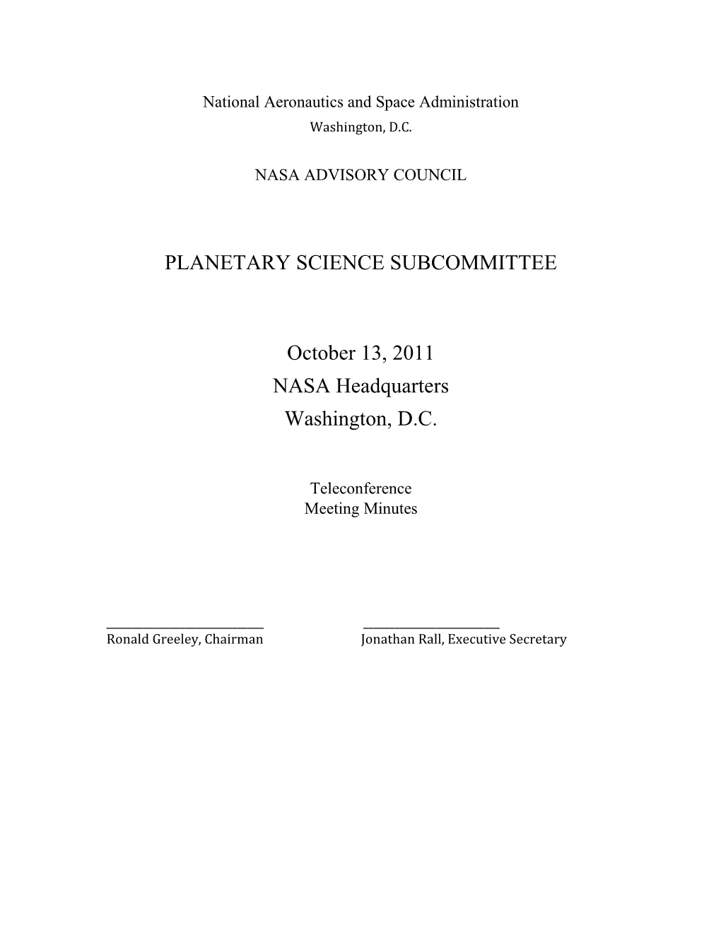 PLANETARY SCIENCE SUBCOMMITTEE October 13, 2011