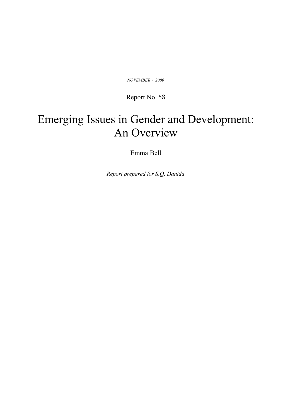 Emerging Issues in Gender and Development: an Overview