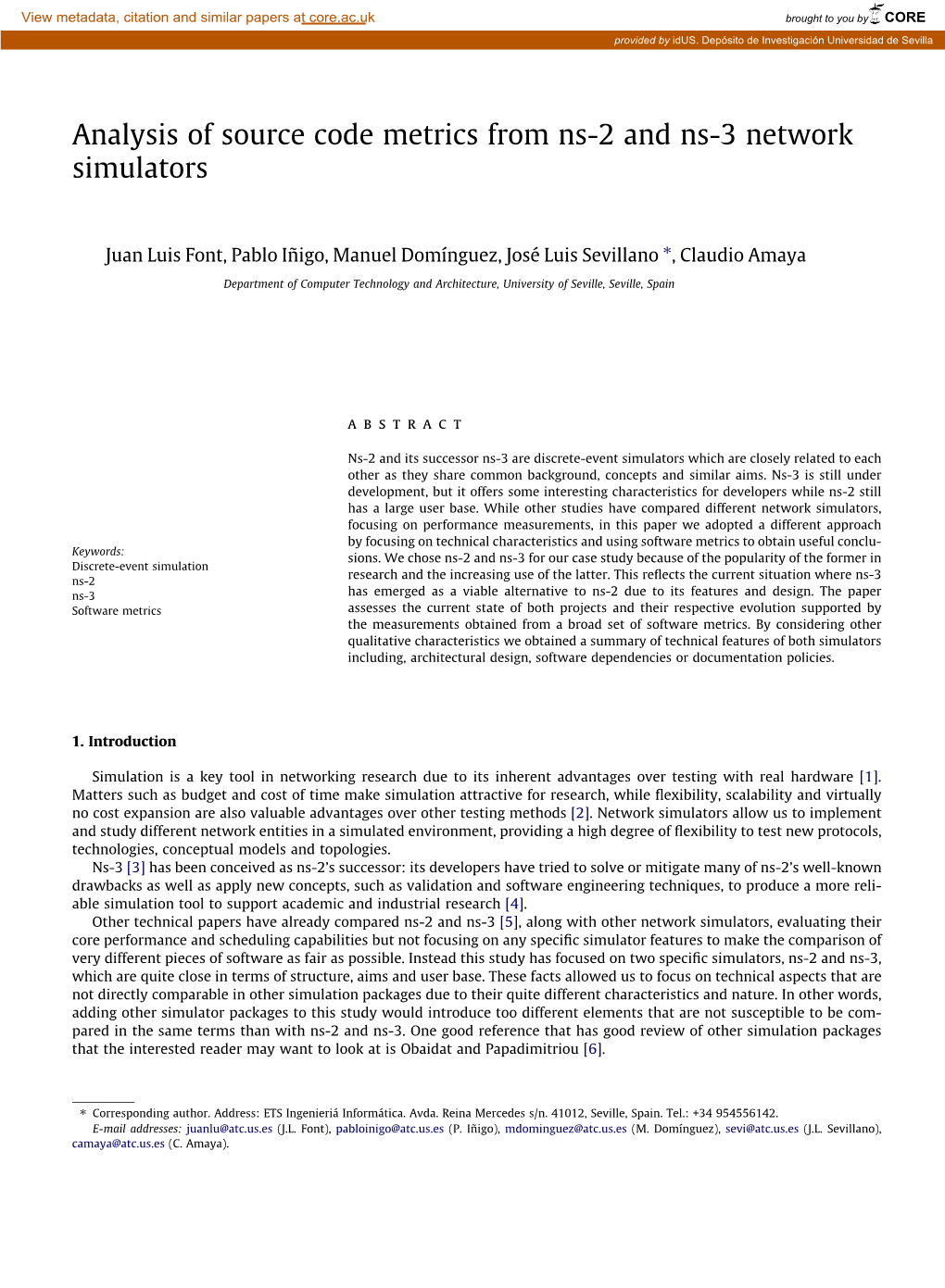 Analysis of Source Code Metrics from Ns-2 and Ns-3 Network Simulators