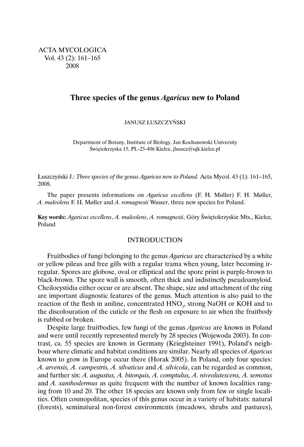 Three Species of the Genus Agaricus New to Poland