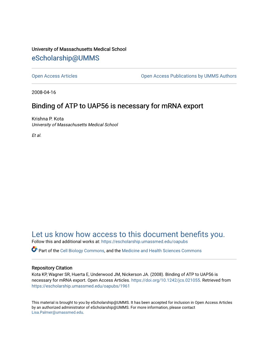 Binding of ATP to UAP56 Is Necessary for Mrna Export