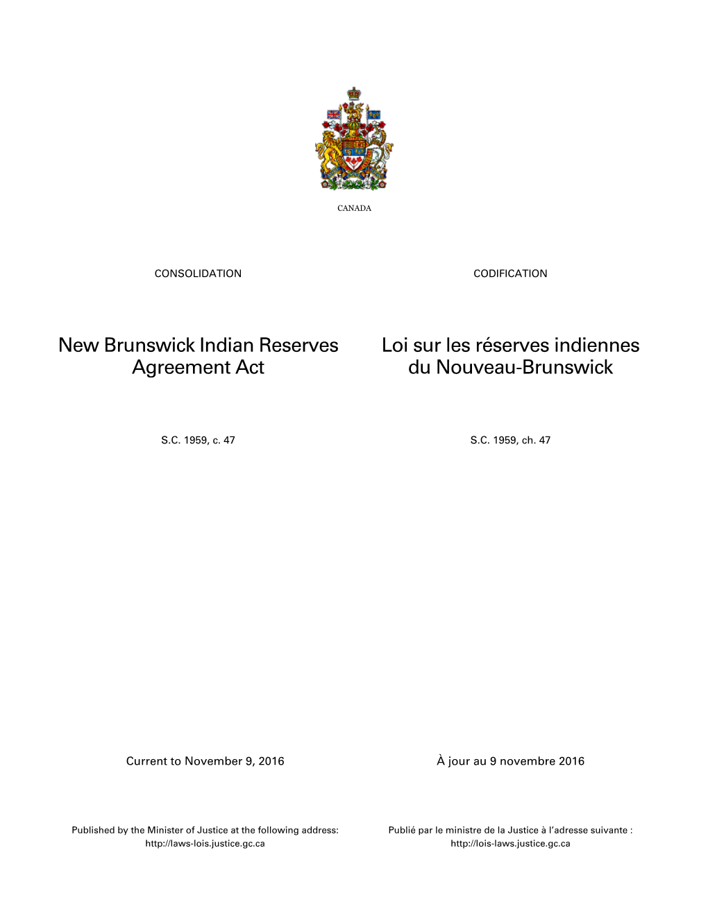 New Brunswick Indian Reserves Agreement Act Loi Sur Les Réserves