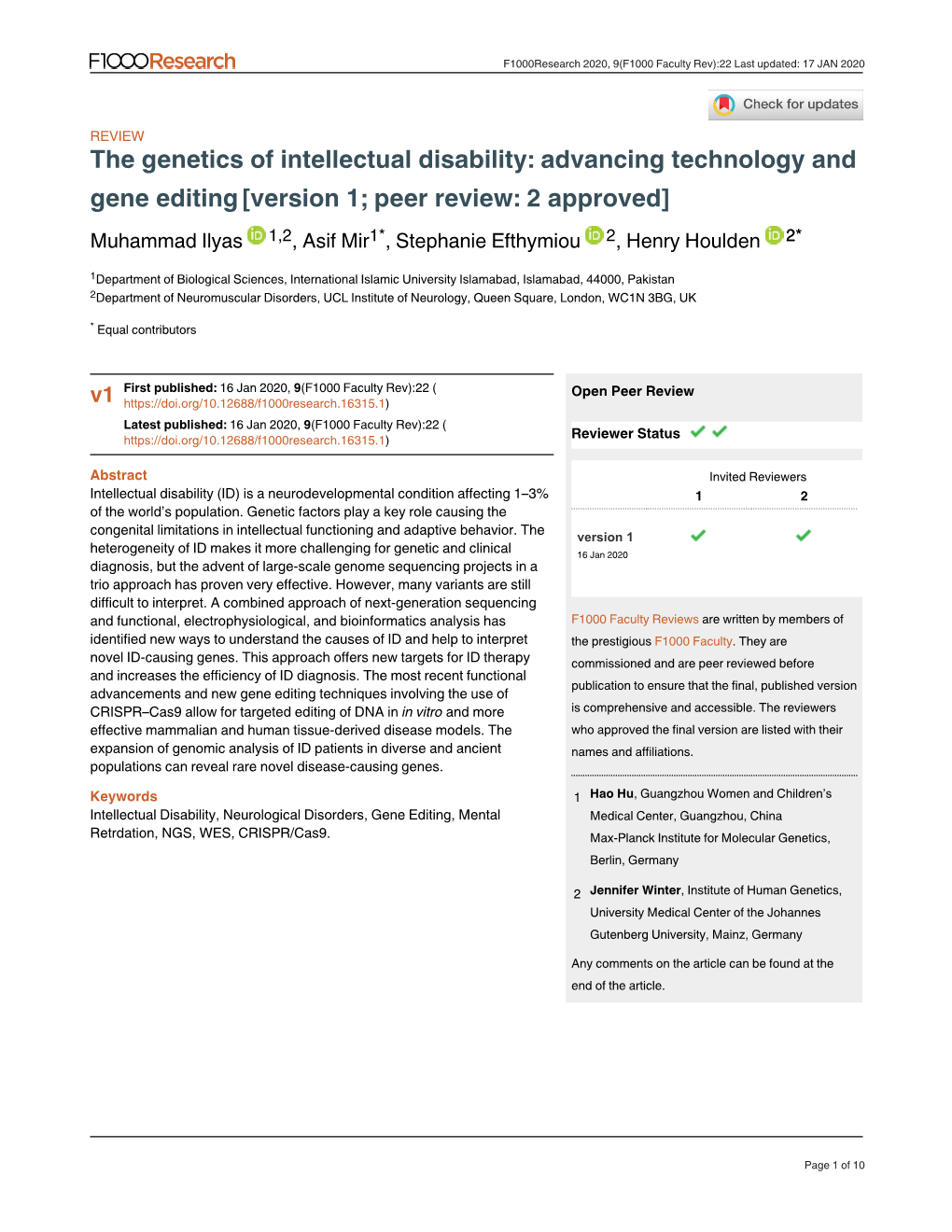 The Genetics of Intellectual Disability