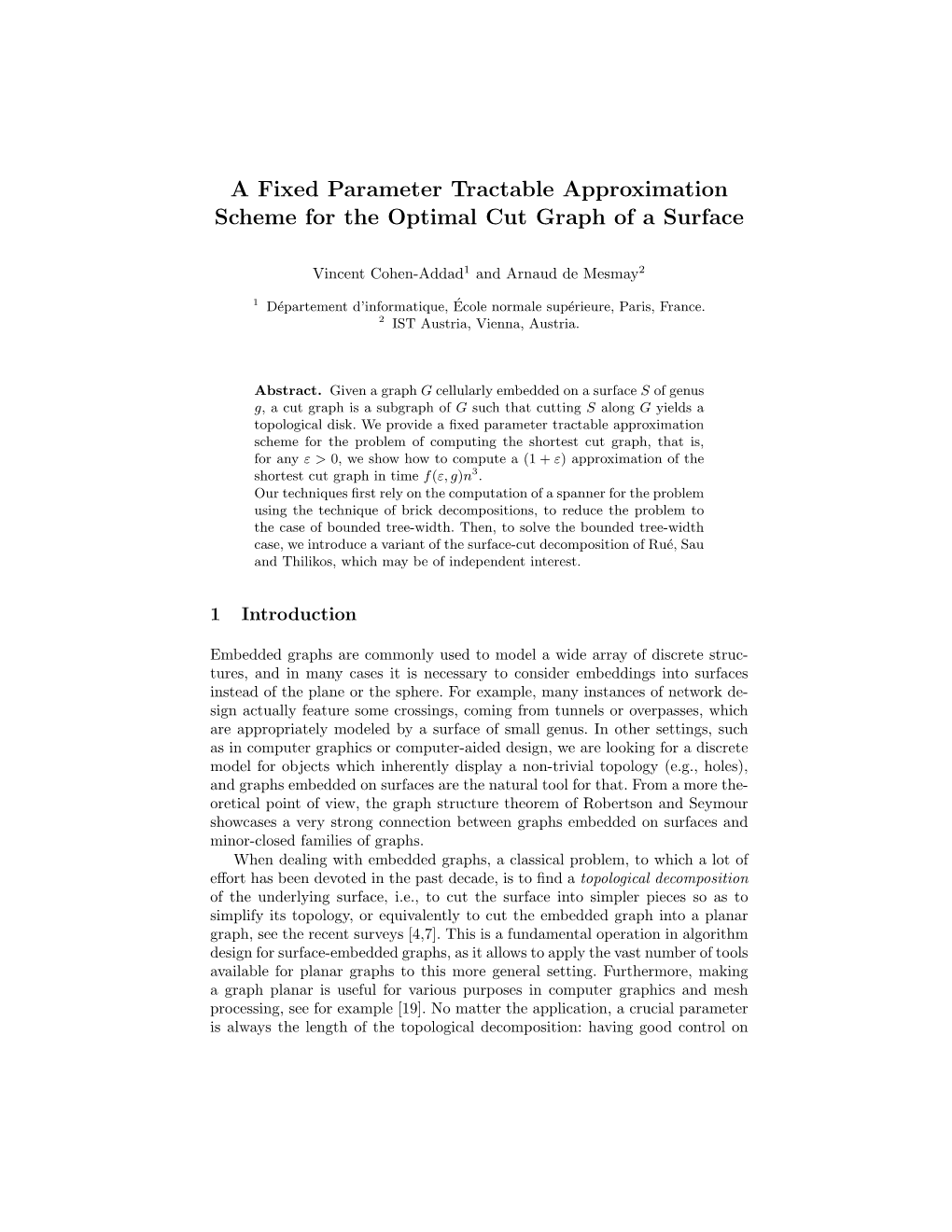 A Fixed Parameter Tractable Approximation Scheme for the Optimal Cut Graph of a Surface
