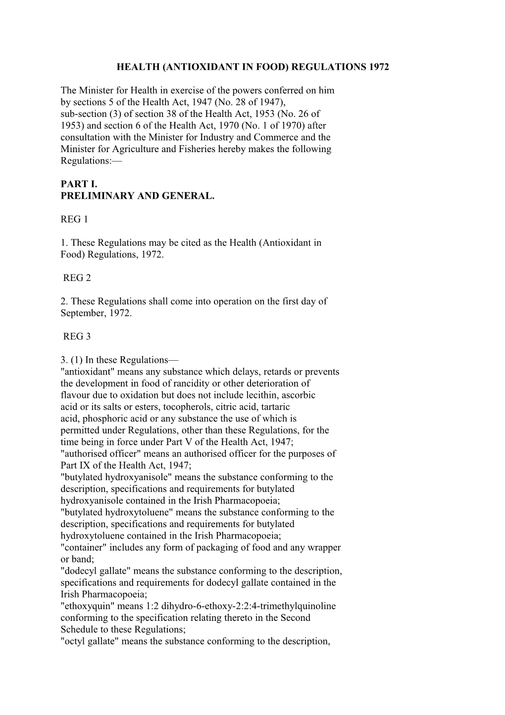 Health (Antioxidant in Food) Regulations 1972