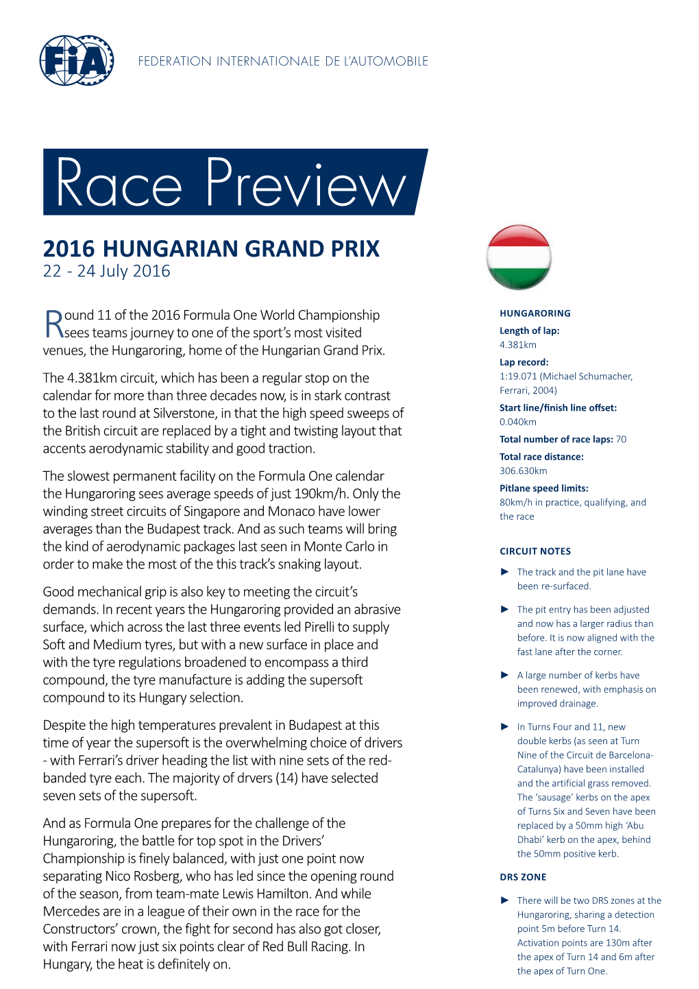 2016 HUNGARIAN GRAND PRIX 22 - 24 July 2016