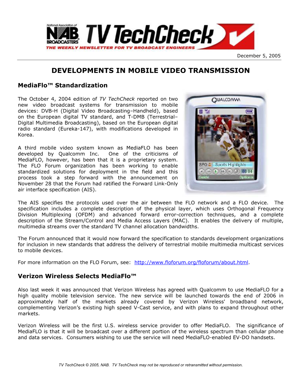 Developments in Mobile Video Transmission