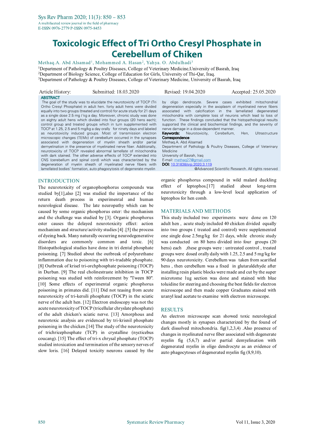 Toxicologic Effect of Tri Ortho Cresyl