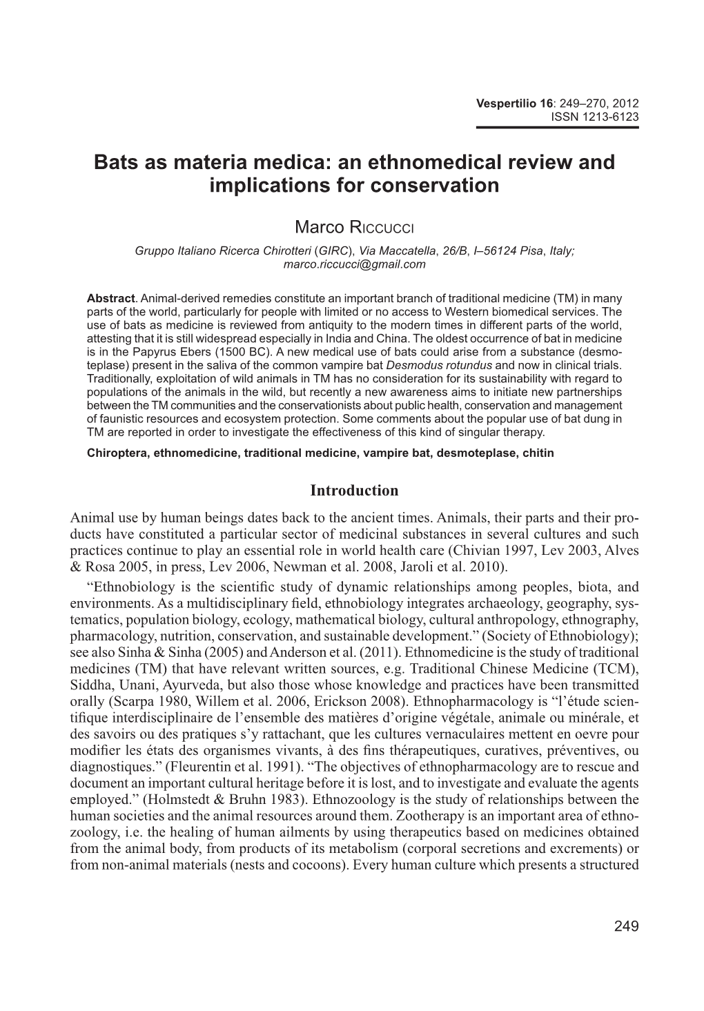 Bats As Materia Medica: an Ethnomedical Review and Implications for Conservation