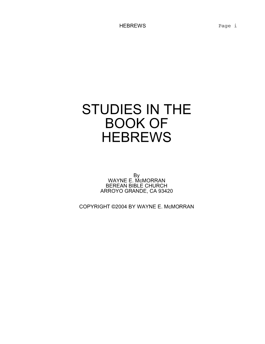 Studies in the Book of Hebrews