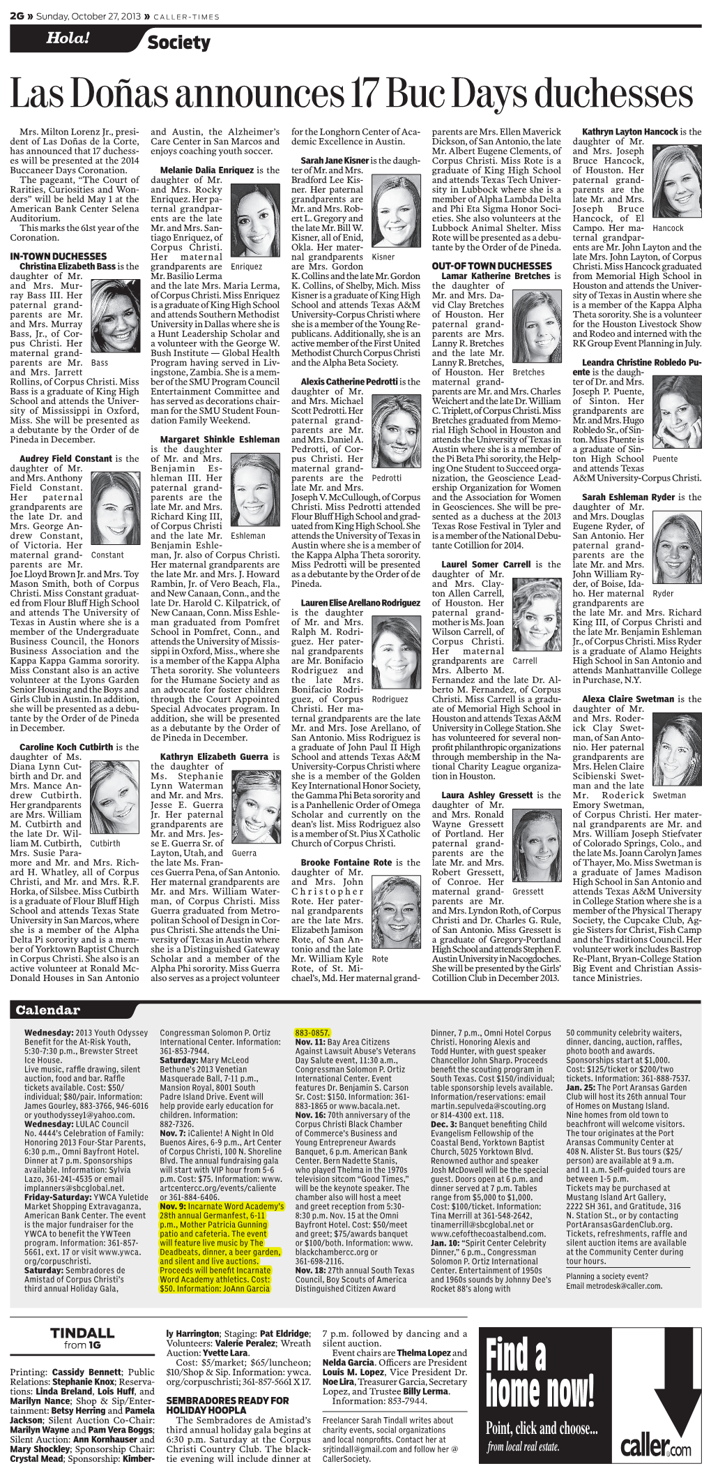 Page 1 Society 2G » Sunday, October 27, 2013 » CALLER-TIMES