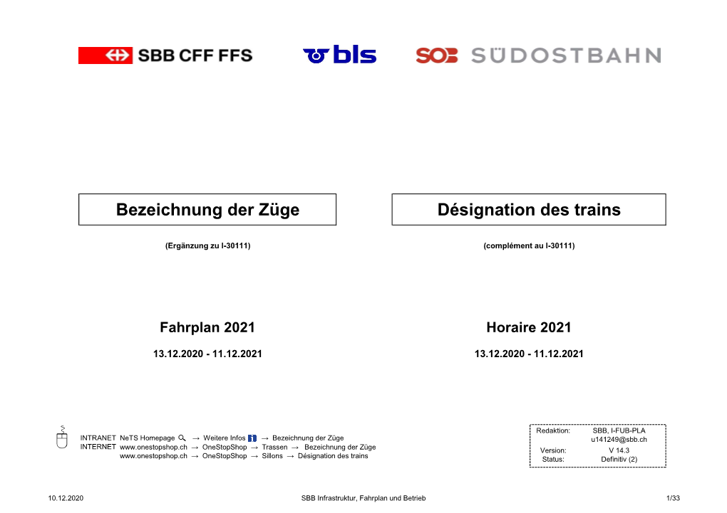 Bezeichnung Der Züge 2021