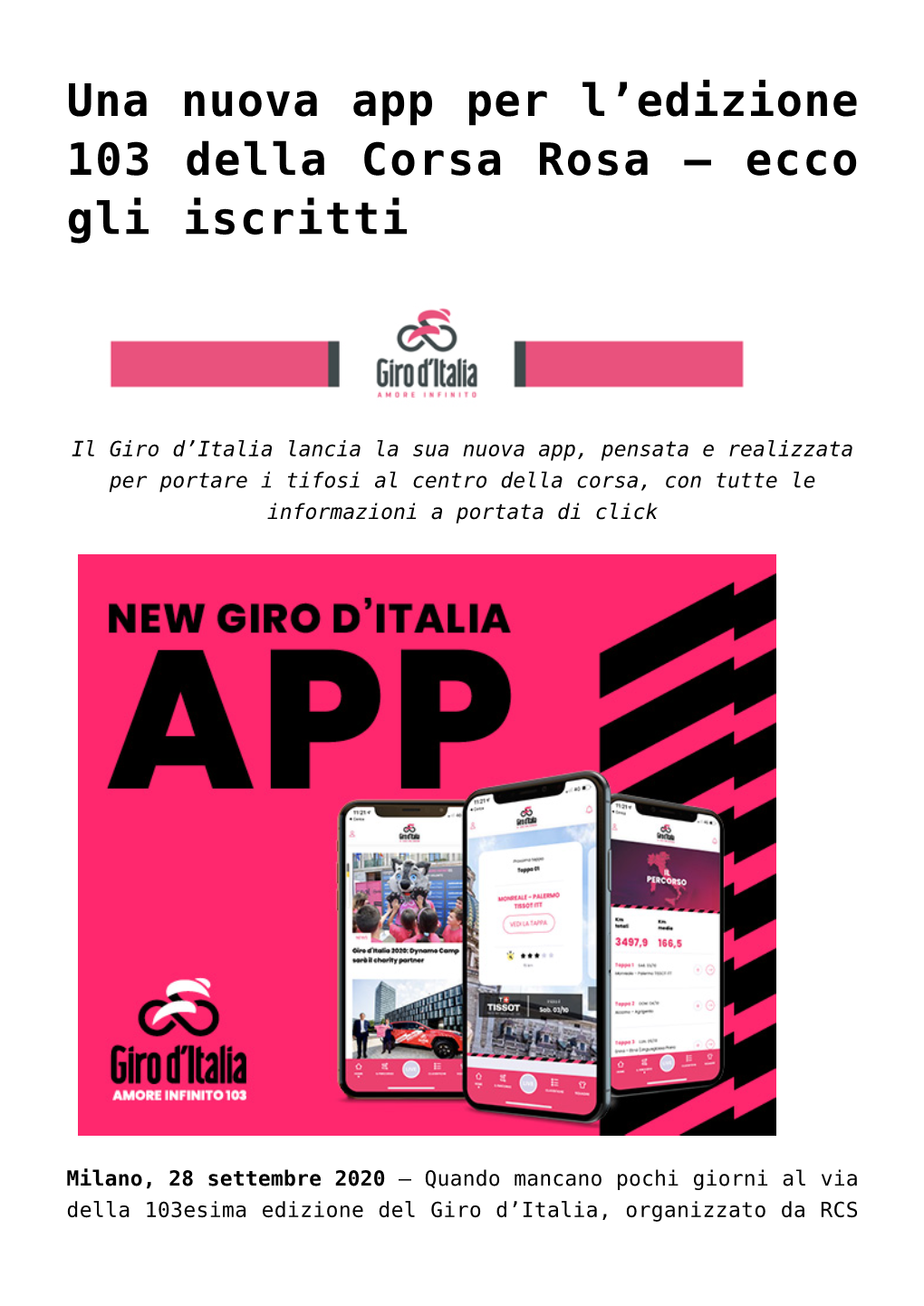 Una Nuova App Per L'edizione 103 Della Corsa Rosa