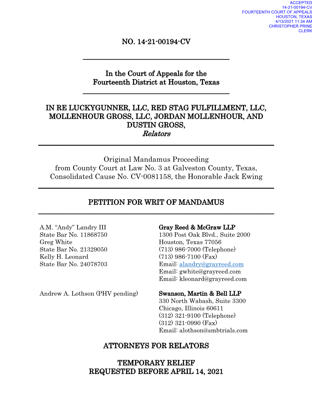 Defendants' Petition for Writ of Mandamus