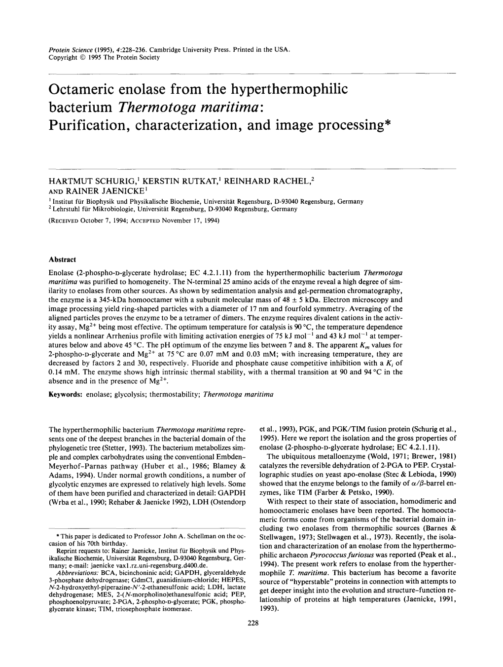 Bacterium Thermotoga Maritima: Purification, Characterization, and Image Processing*