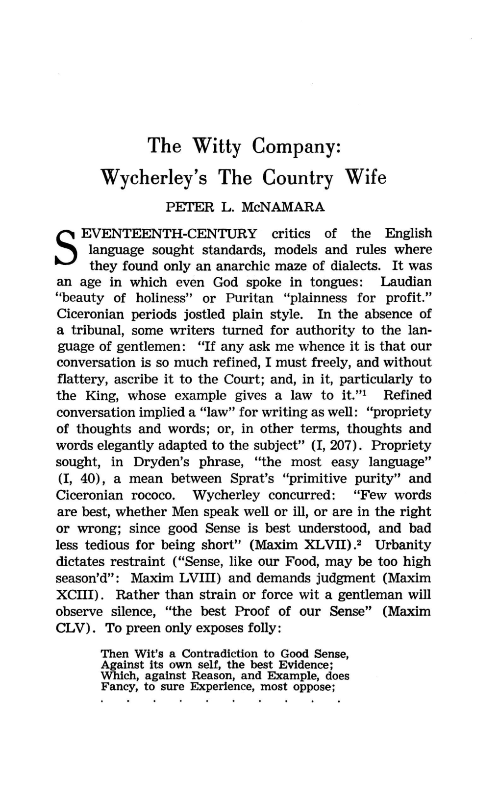 Wycherley's the Country Wife