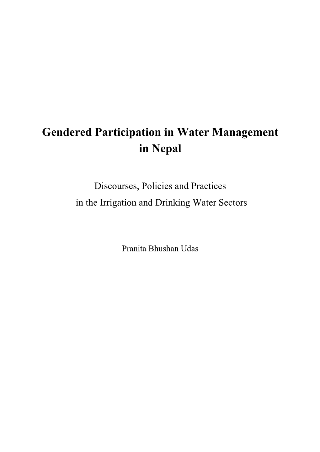 Gendered Participation in Water Management in Nepal