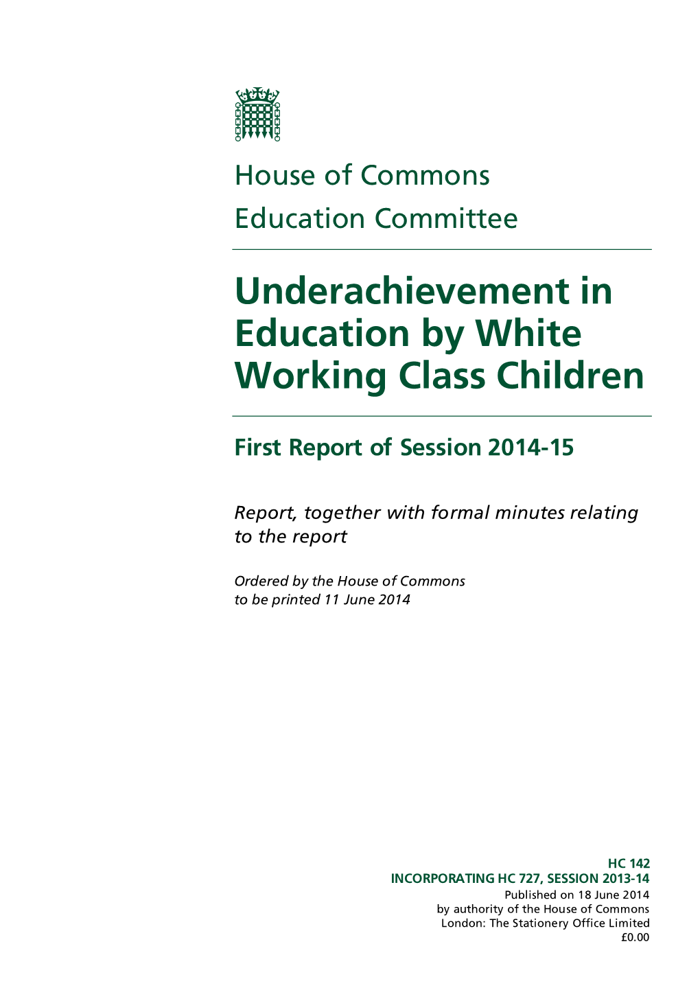Underachievement in Education by White Working Class Children