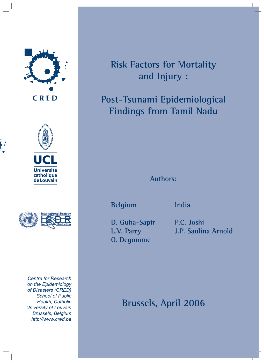 Post-Tsunami Epidemiological Findings from Tamil Nadu, India