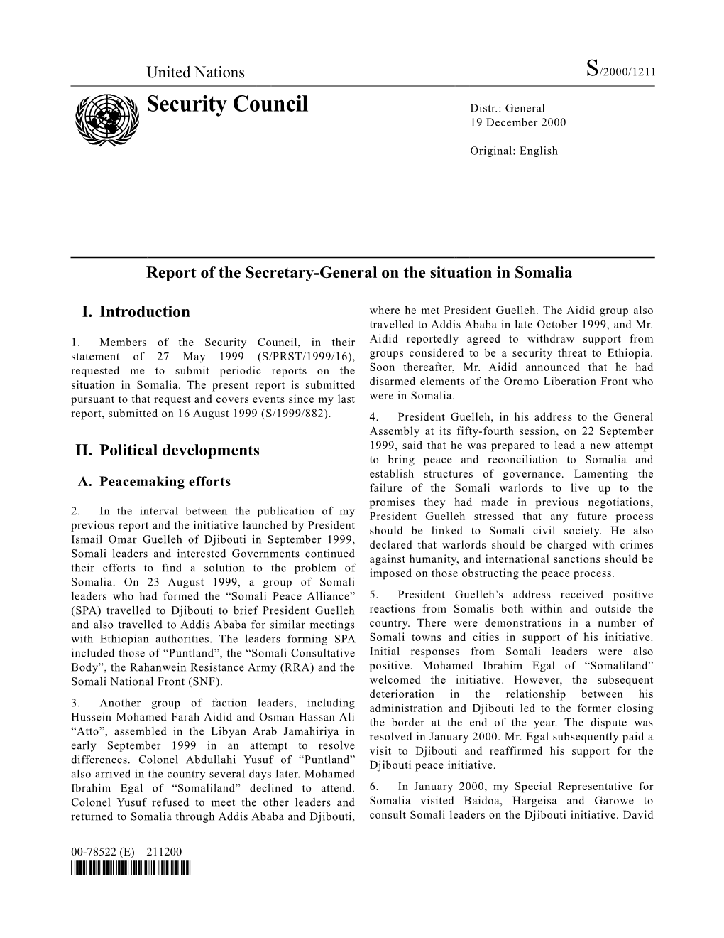 Security Council Distr.: General 19 December 2000