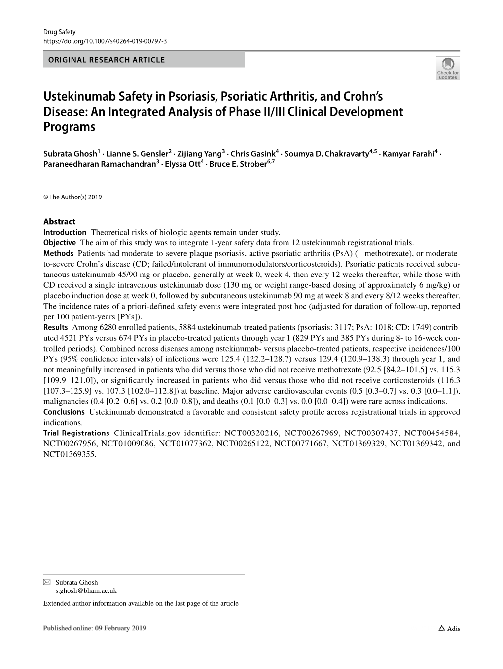 Ustekinumab Safety in Psoriasis, Psoriatic Arthritis, and Crohn's