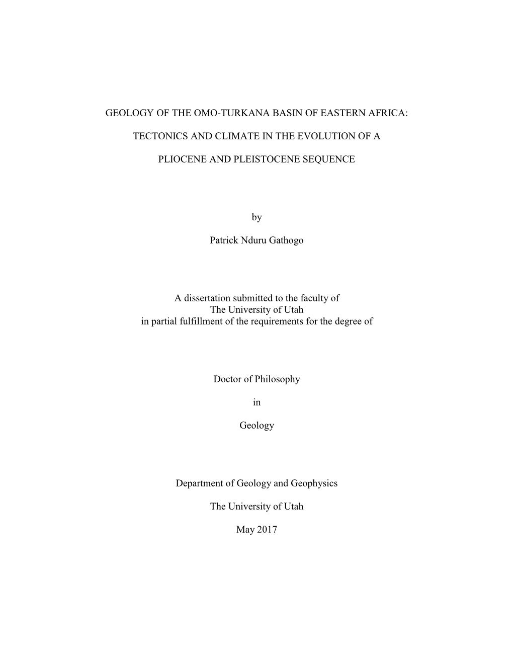 Geology of the Omo-Turkana Basin of Eastern Africa