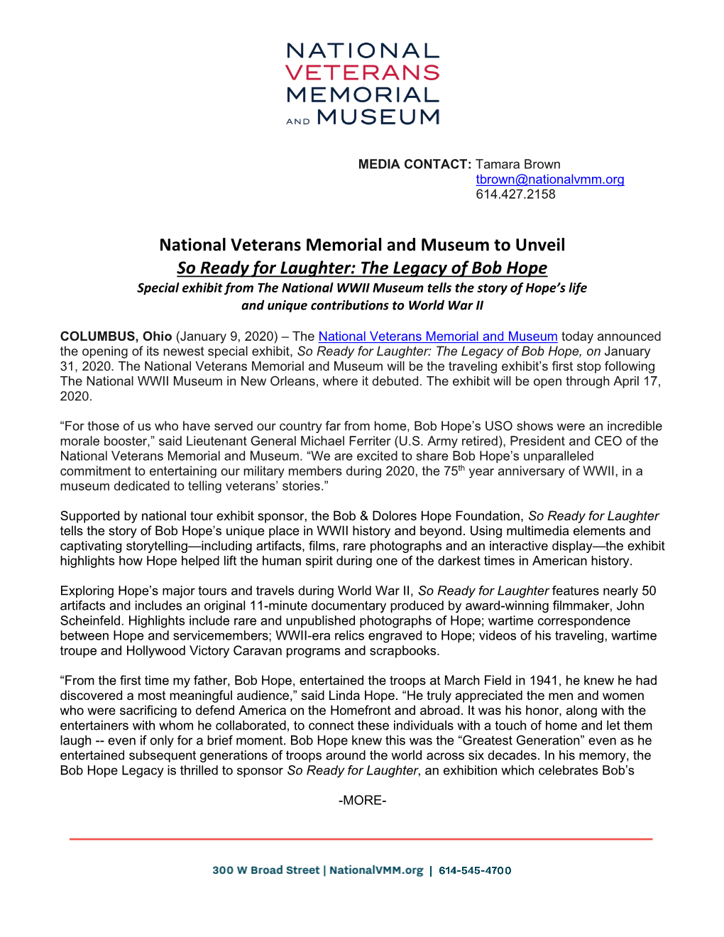 National Veterans Memorial and Museum to Unveil So Ready for Laughter: the Legacy of Bob Hope