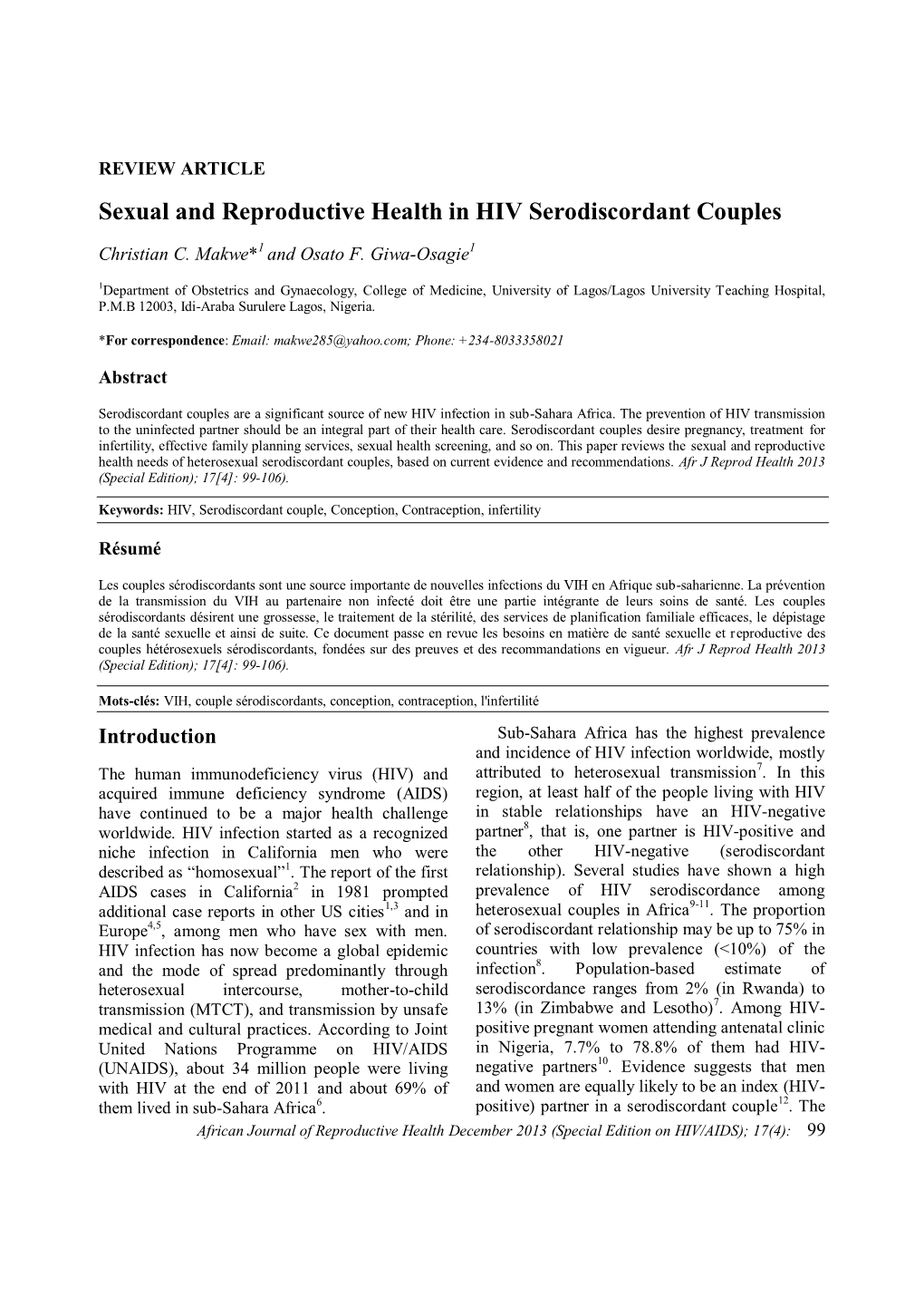 Sexual and Reproductive Health in HIV Serodiscordant Couples