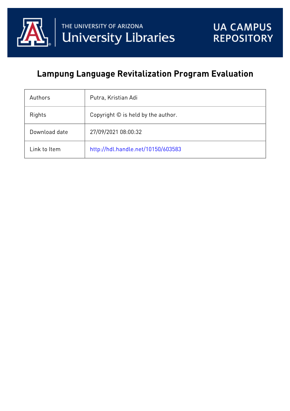 Kristian Adi Putra Second Language Acquisition and Teaching / Kristianadiputra@Email.Arizona.Edu