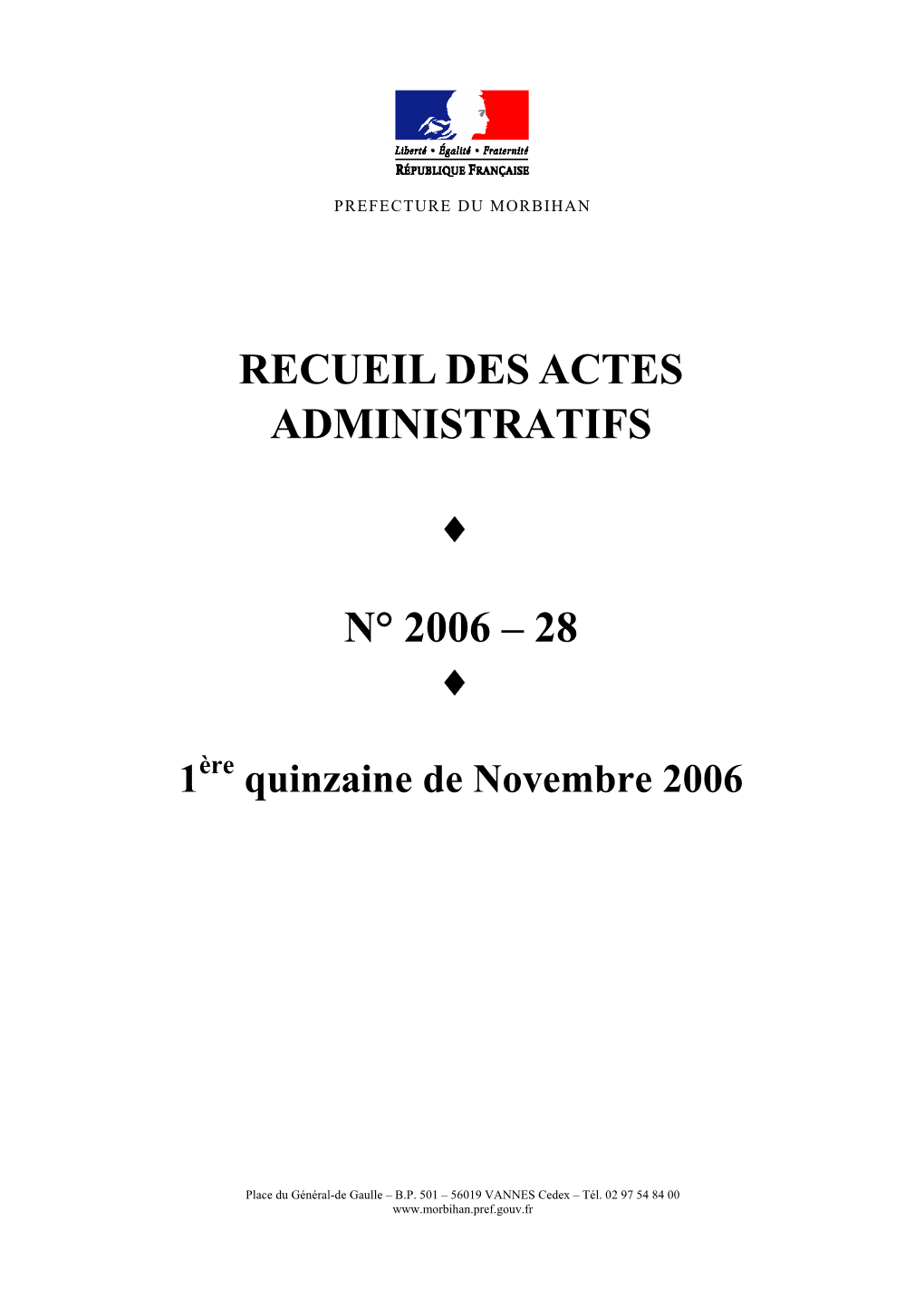 Recueil Des Actes Administratifs N° 2006 – 28