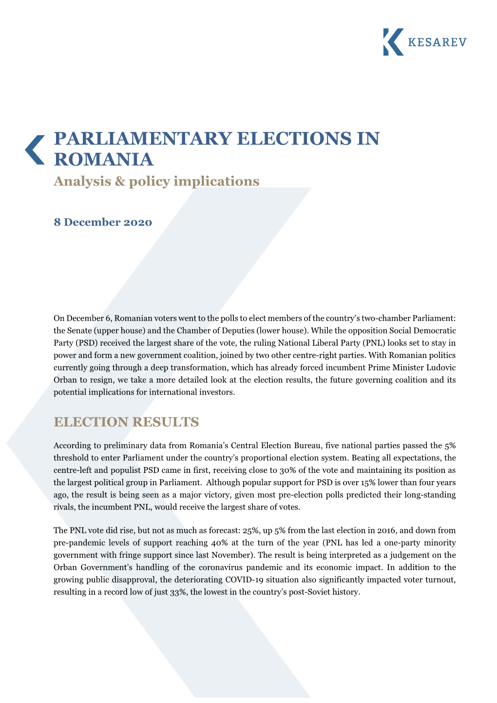 Parliamentary Elections in Romania | December 2020