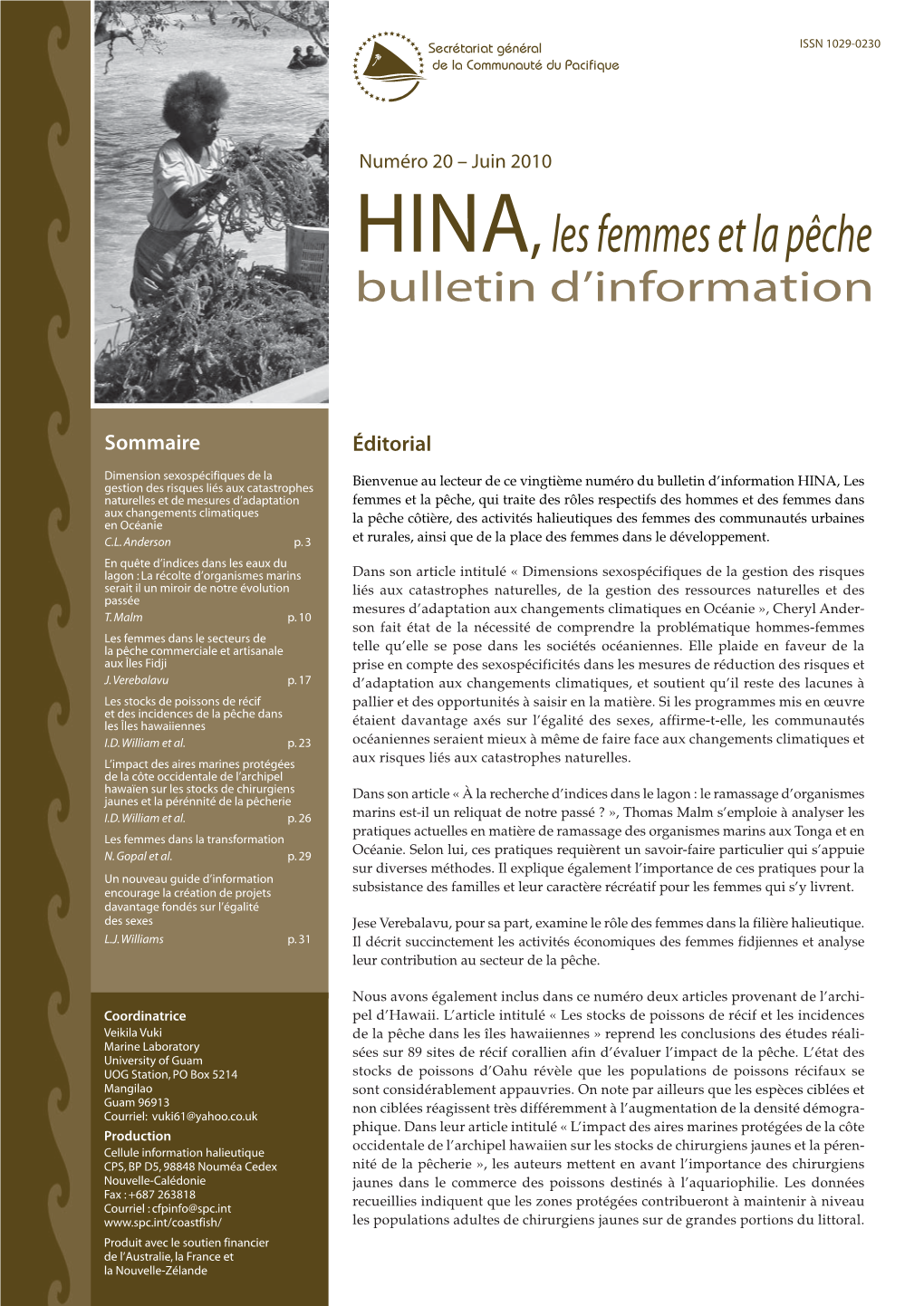 HINA, Les Femmes Et La Pêche Bulletin D’Information