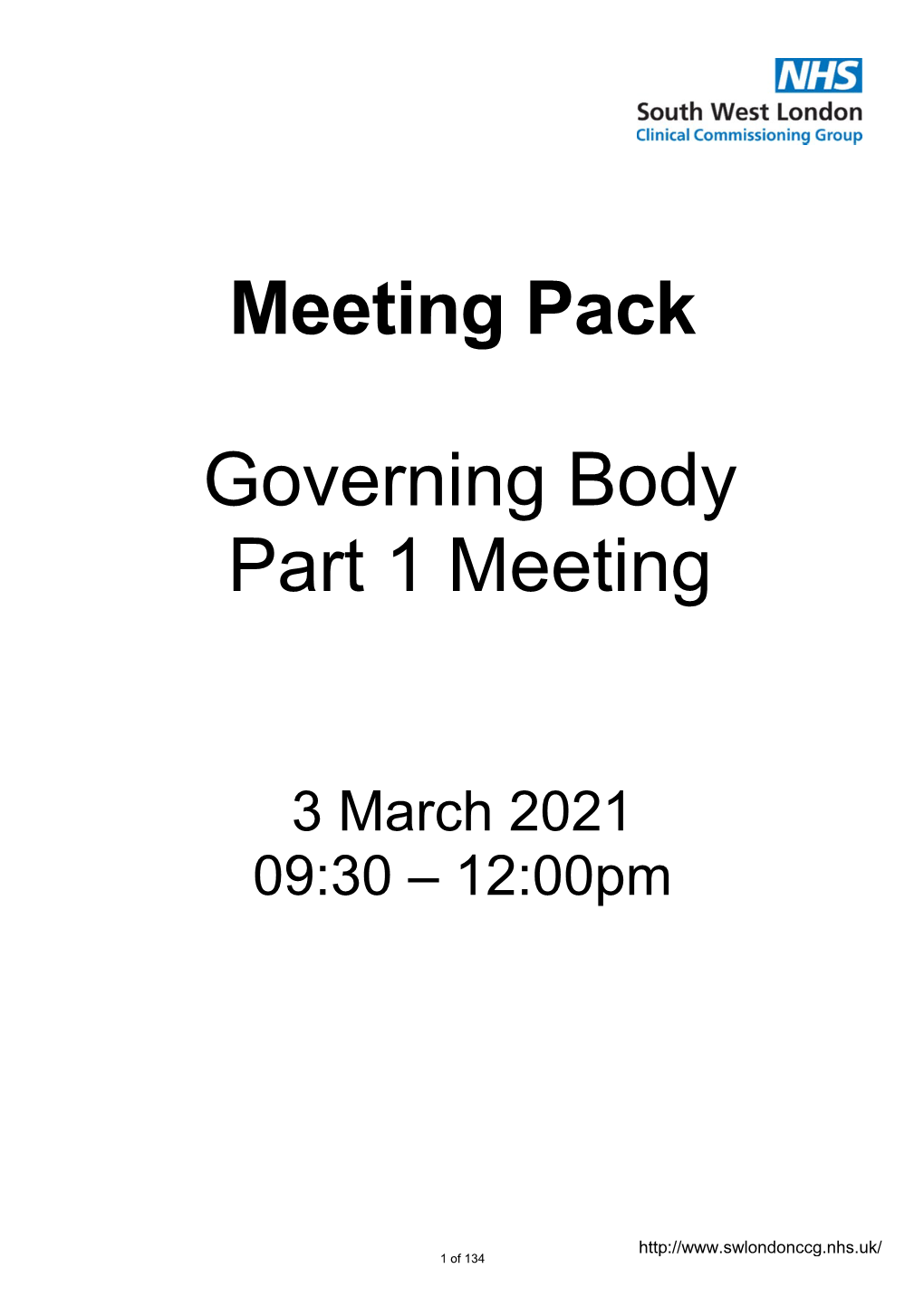 SWL CCG Governing Body Part 1 Meeting Pack 03 March 2021