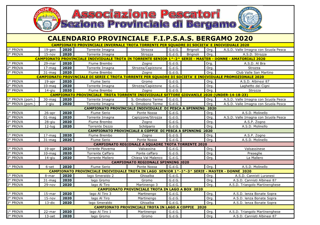 Calendario Gare 2020 Bergamo