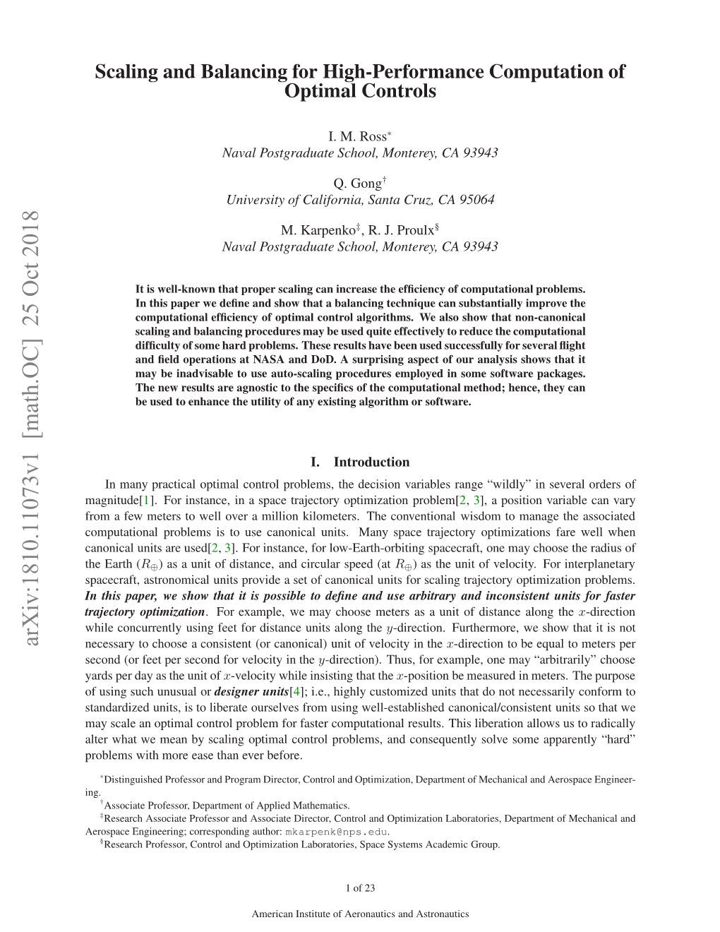 Scaling and Balancing for High-Performance Computation of Optimal Controls