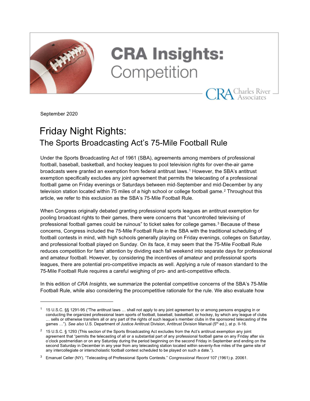 Friday Night Rights: the Sports Broadcasting Act’S 75-Mile Football Rule