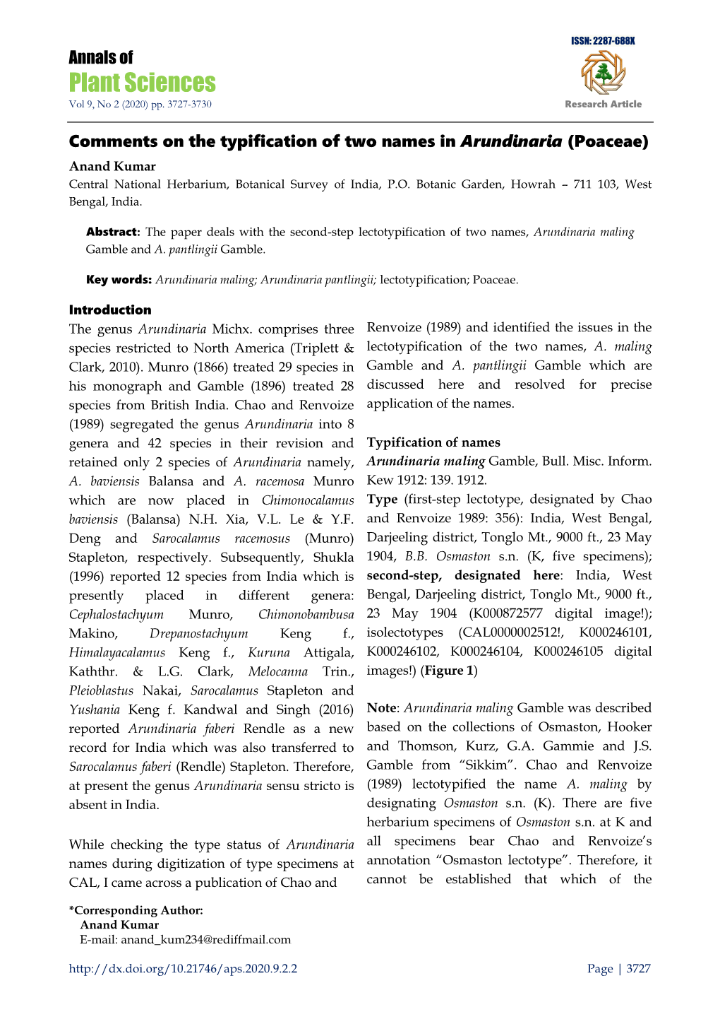 Annals of Plant Sciences Vol 9, No 2 (2020) Pp