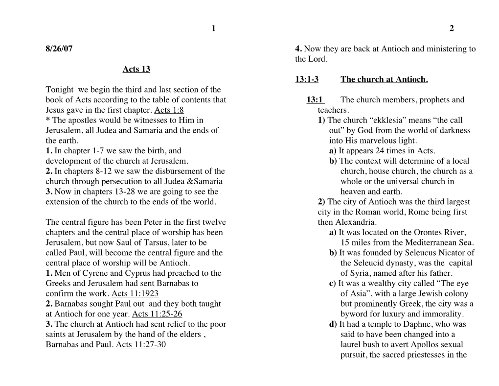 Acts 13 13:1-3 the Church at Antioch