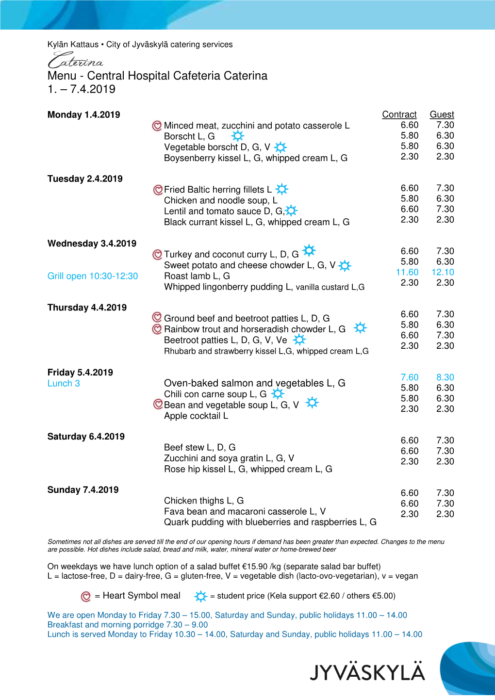 Menu - Central Hospital Cafeteria Caterina 1